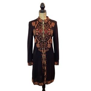 Tabask Alpaca Embroidered Long Cardigan Sweater Black